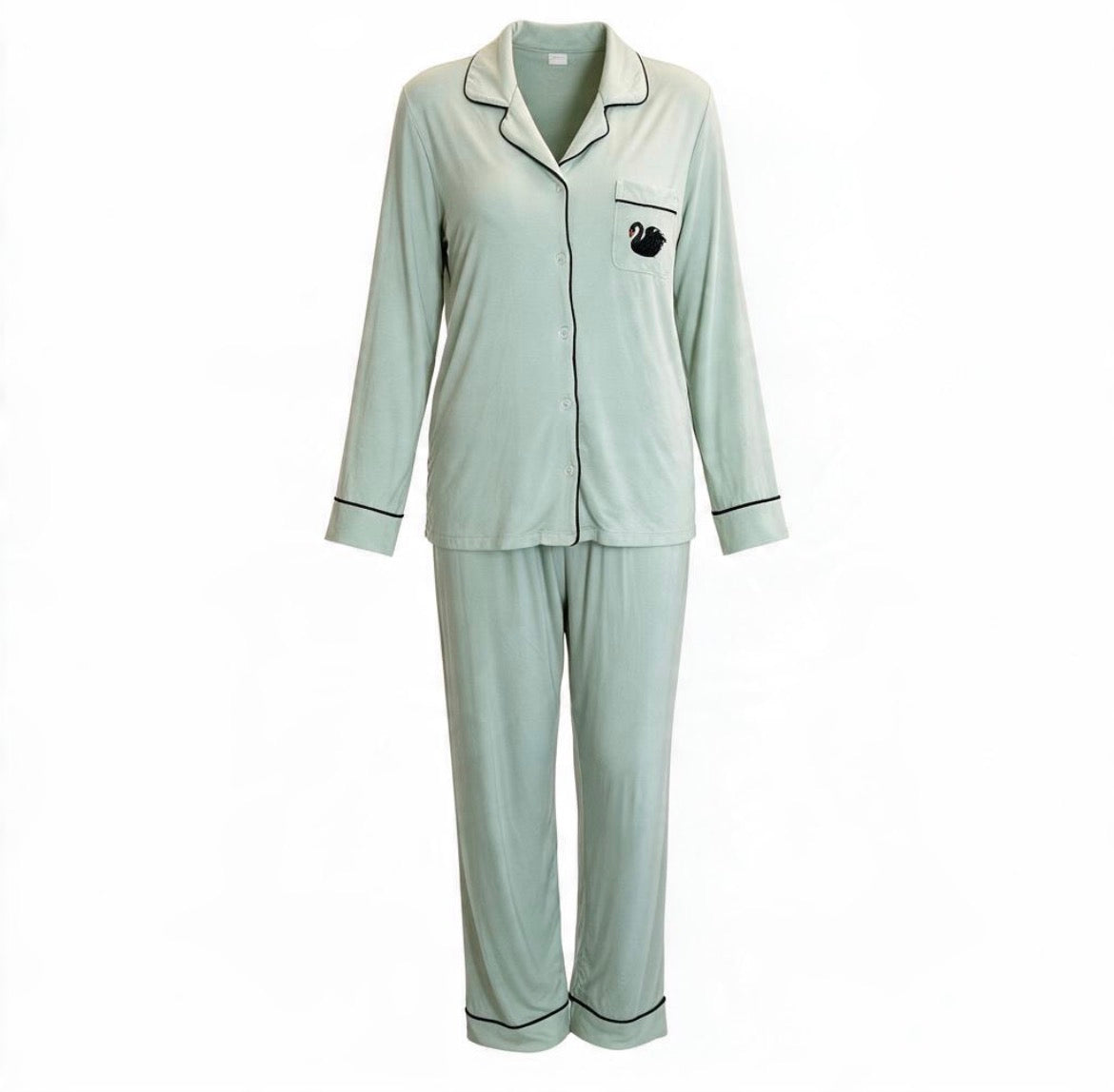 Embroidered Black Swan Bamboo Pajamas